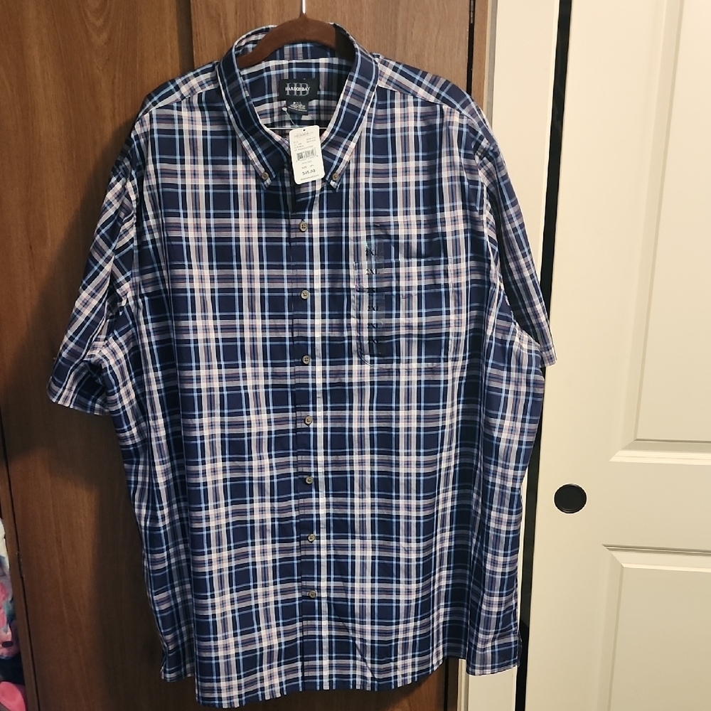 Harbor Bay 2XL Mens Plaid Button Down Shirt Short Sleeve Cool & Dry Shirt NWT